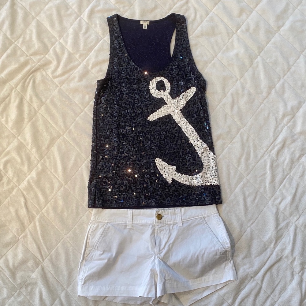 🐚 JCrew Sequined Tank w/ Anchor 🐚